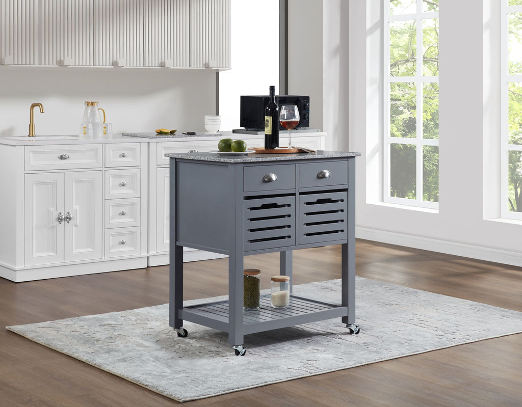 Rolling Kitchen Island with Drawers and Ventilated Bins