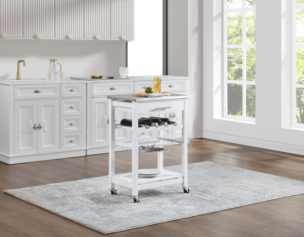 Rolling Kitchen Island with Drawer and Wire Basket