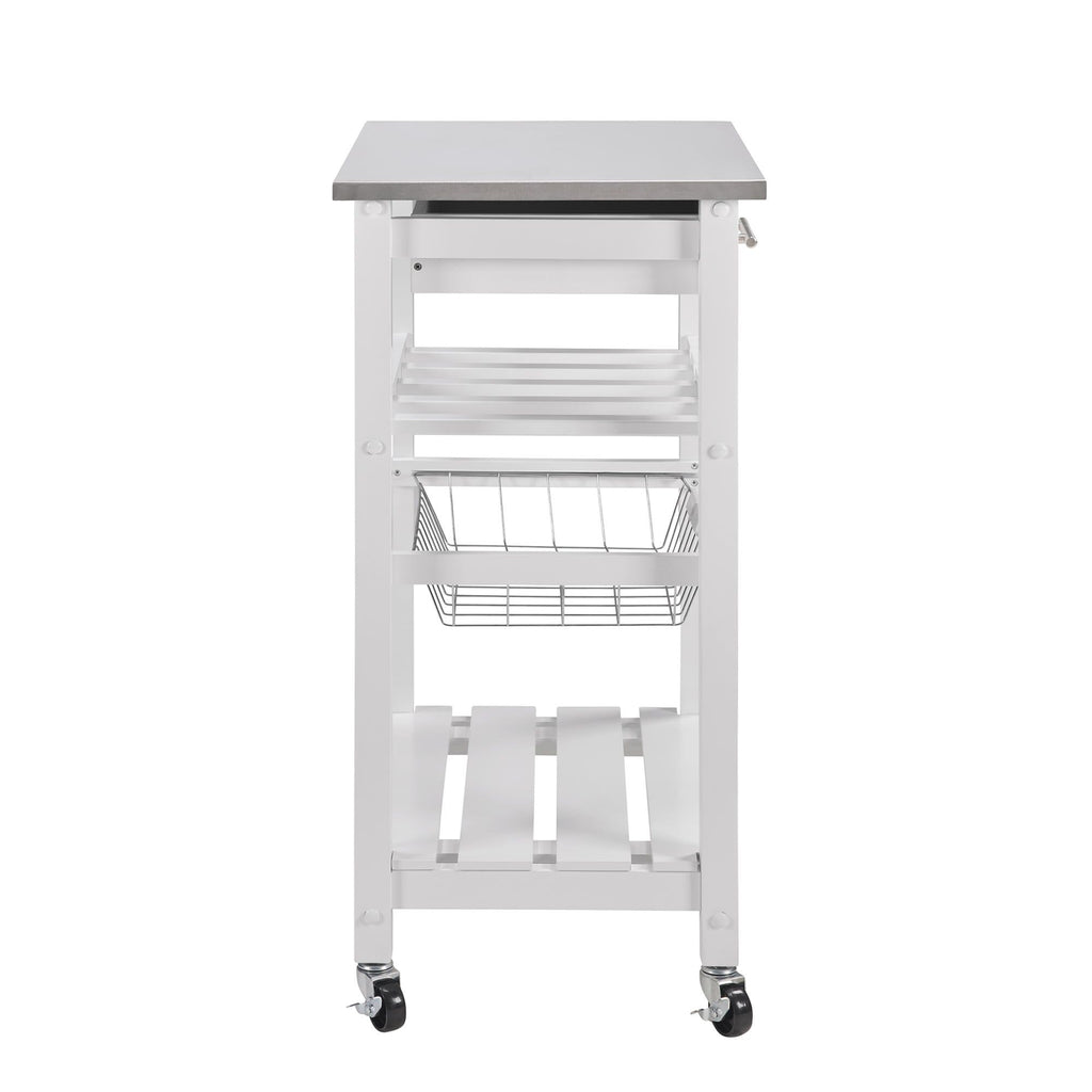 Rolling Kitchen Island with Drawer and Wire Basket