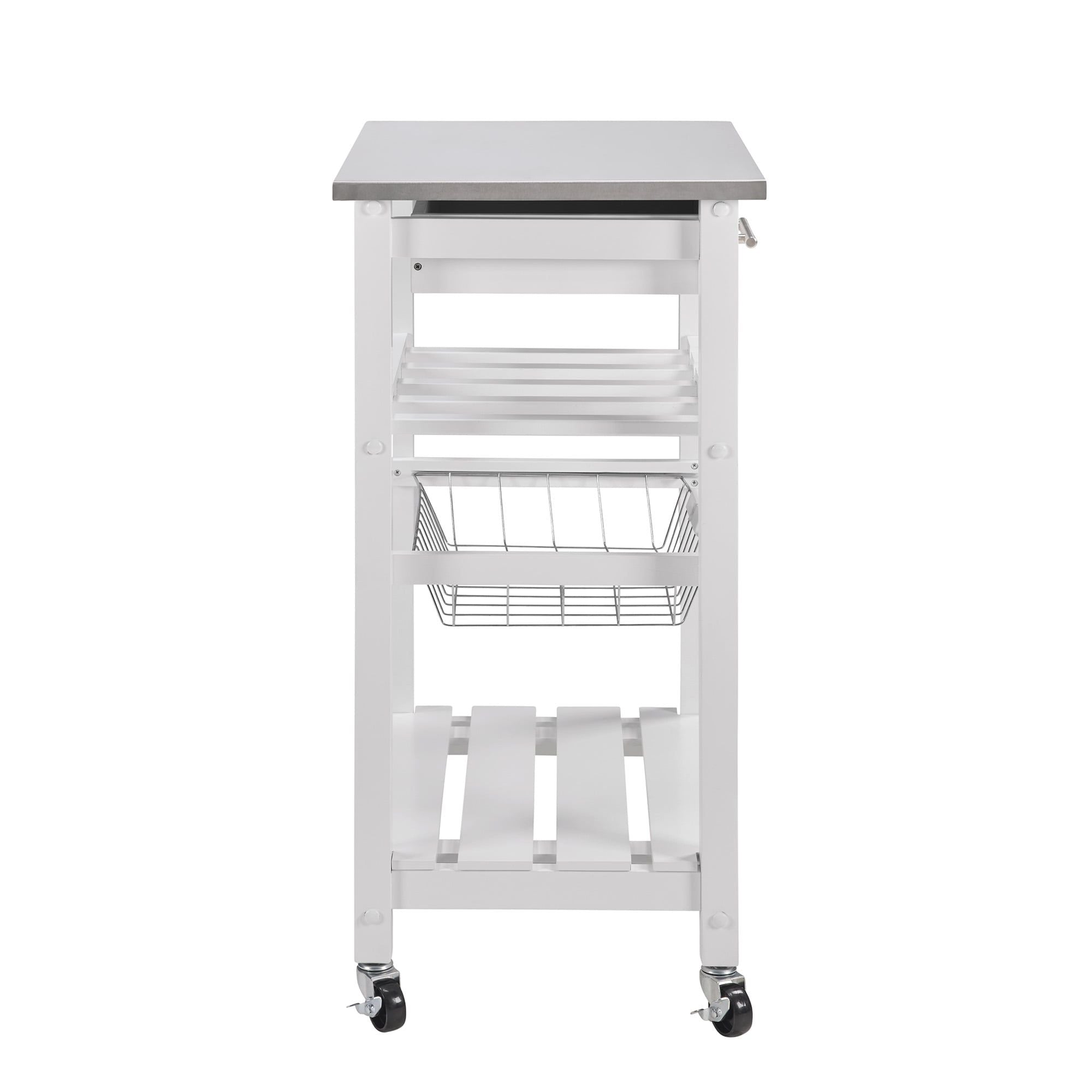 Rolling Kitchen Island with Drawer and Wire Basket