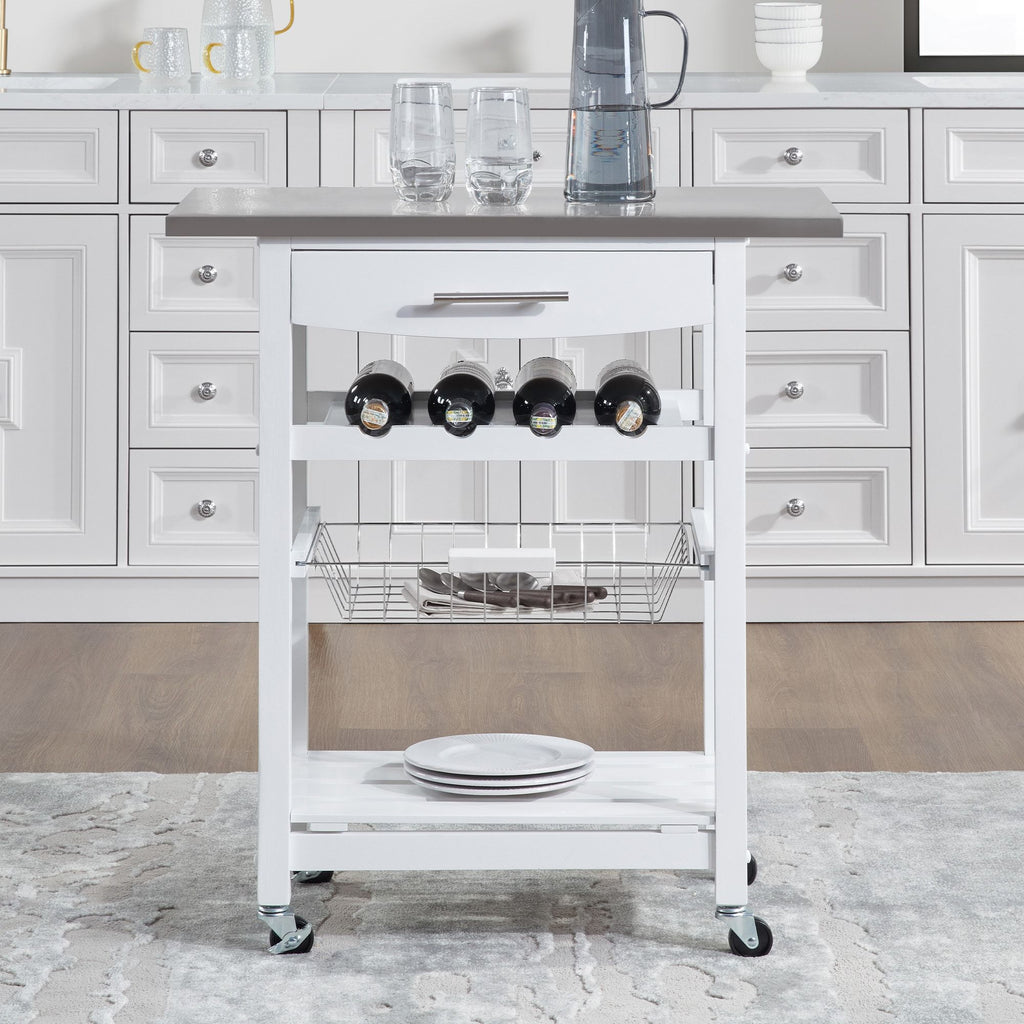 Mobile Kitchen Island with Drawer and Rolling Storage