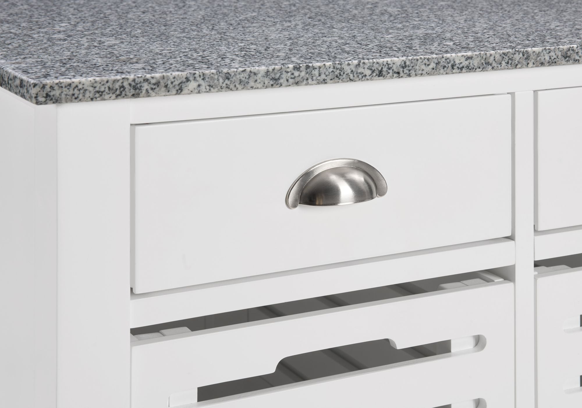 Mobile Kitchen Island with Drawers and Ventilated Bins