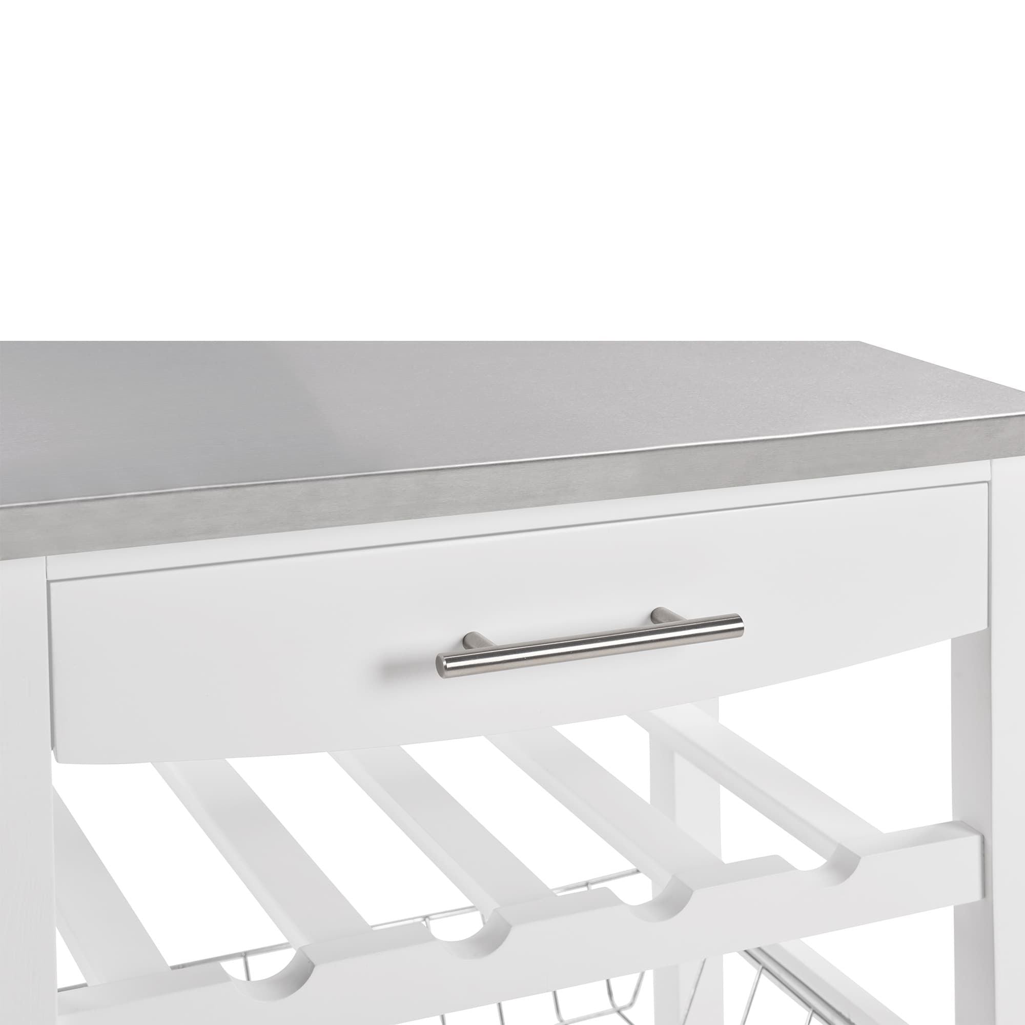 Rolling Kitchen Island with Drawer and Wire Basket