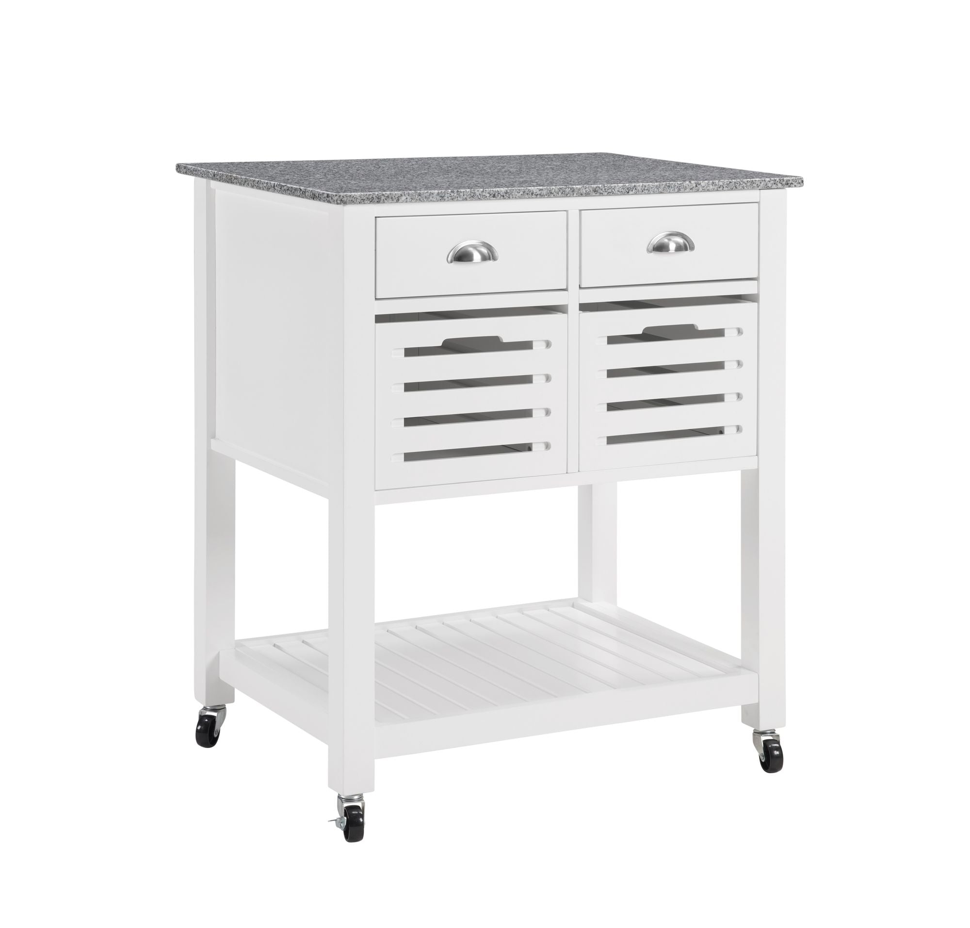 Mobile Kitchen Island with Drawers and Ventilated Bins
