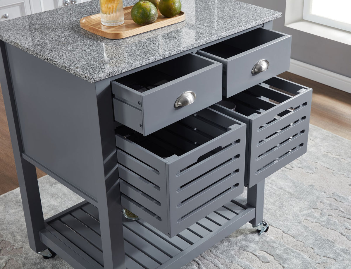Rolling Kitchen Island with Drawers and Ventilated Bins