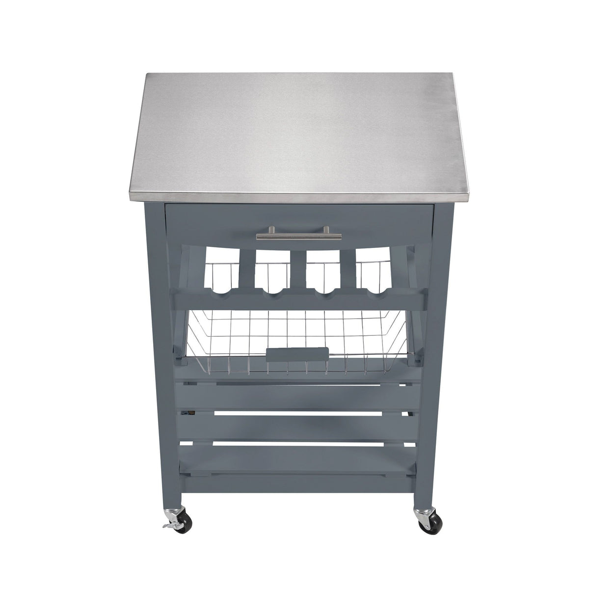 Rolling Kitchen Cart with Drawer and Wire Basket