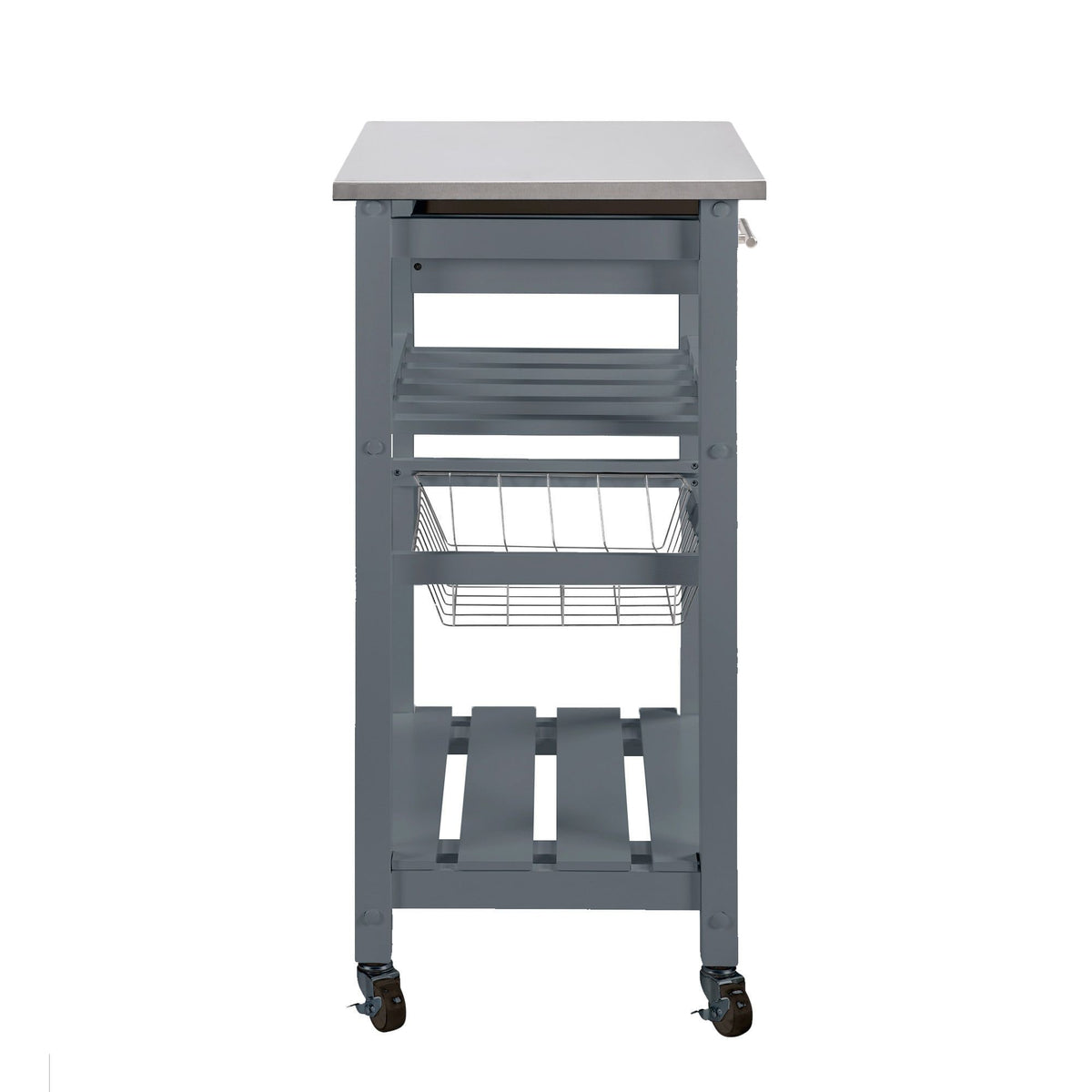 Rolling Kitchen Cart with Drawer and Wire Basket