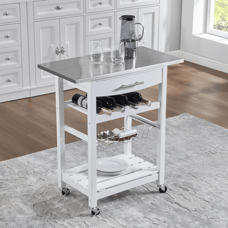 Mobile Kitchen Island with Drawer and Rolling Storage