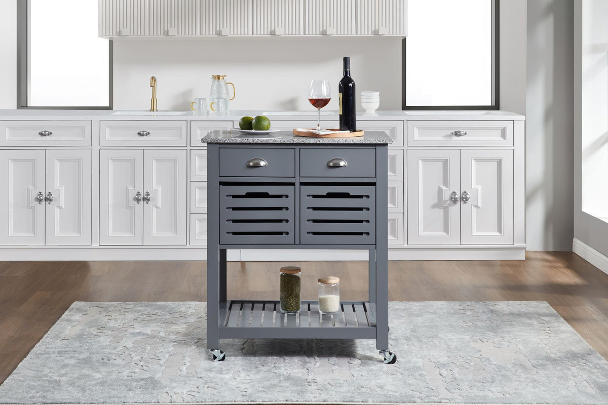 Rolling Kitchen Island with Drawers and Ventilated Bins