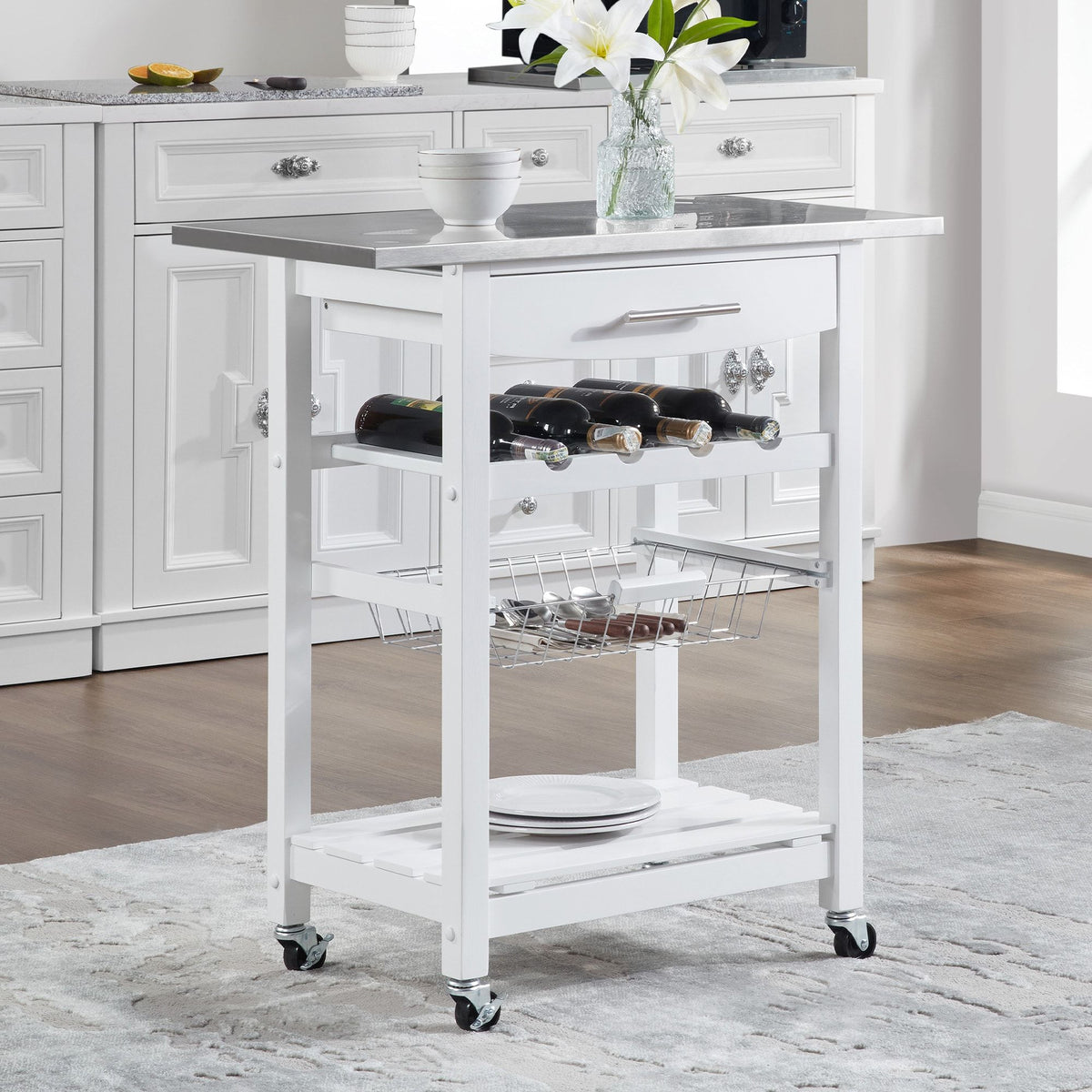 Mobile Kitchen Island with Drawer and Rolling Storage