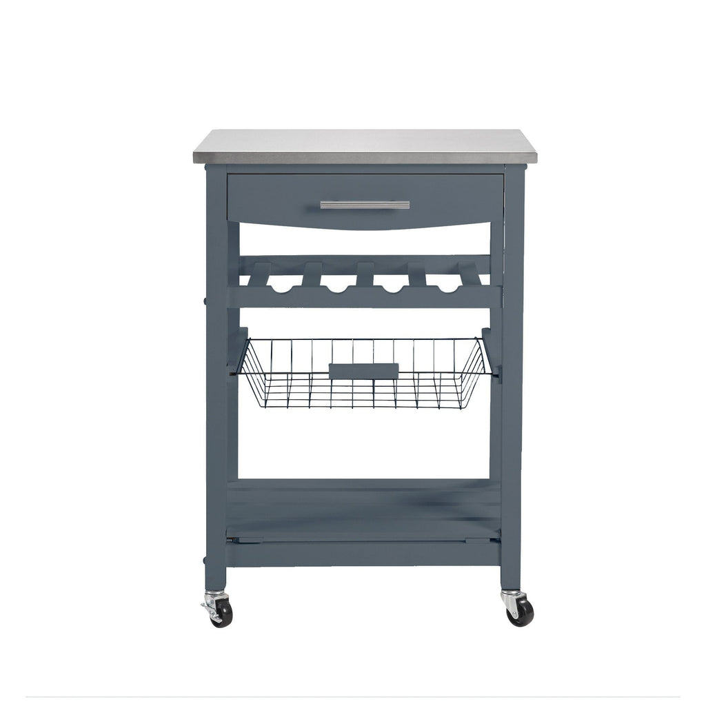 Rolling Kitchen Cart with Drawer and Wire Basket