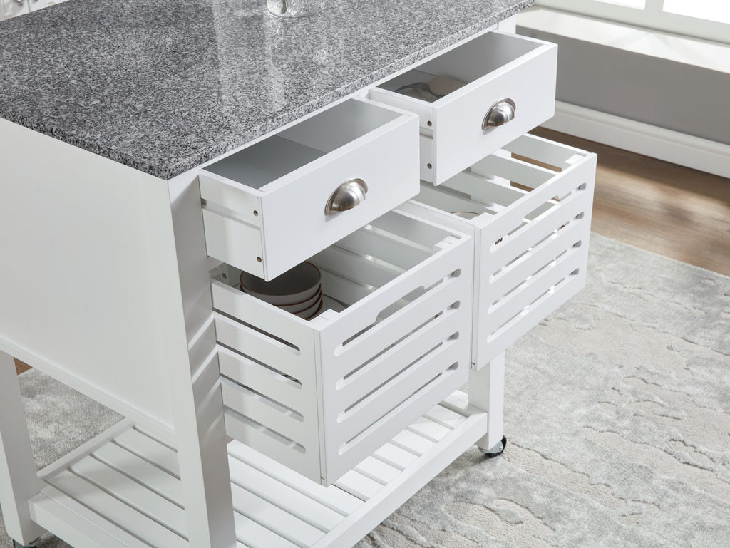Mobile Kitchen Island with Drawers and Ventilated Bins