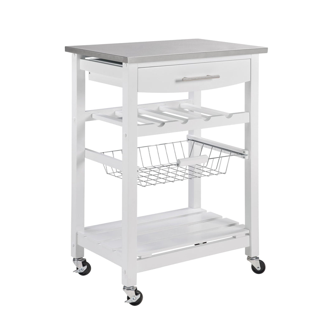Rolling Kitchen Island with Drawer and Wire Basket
