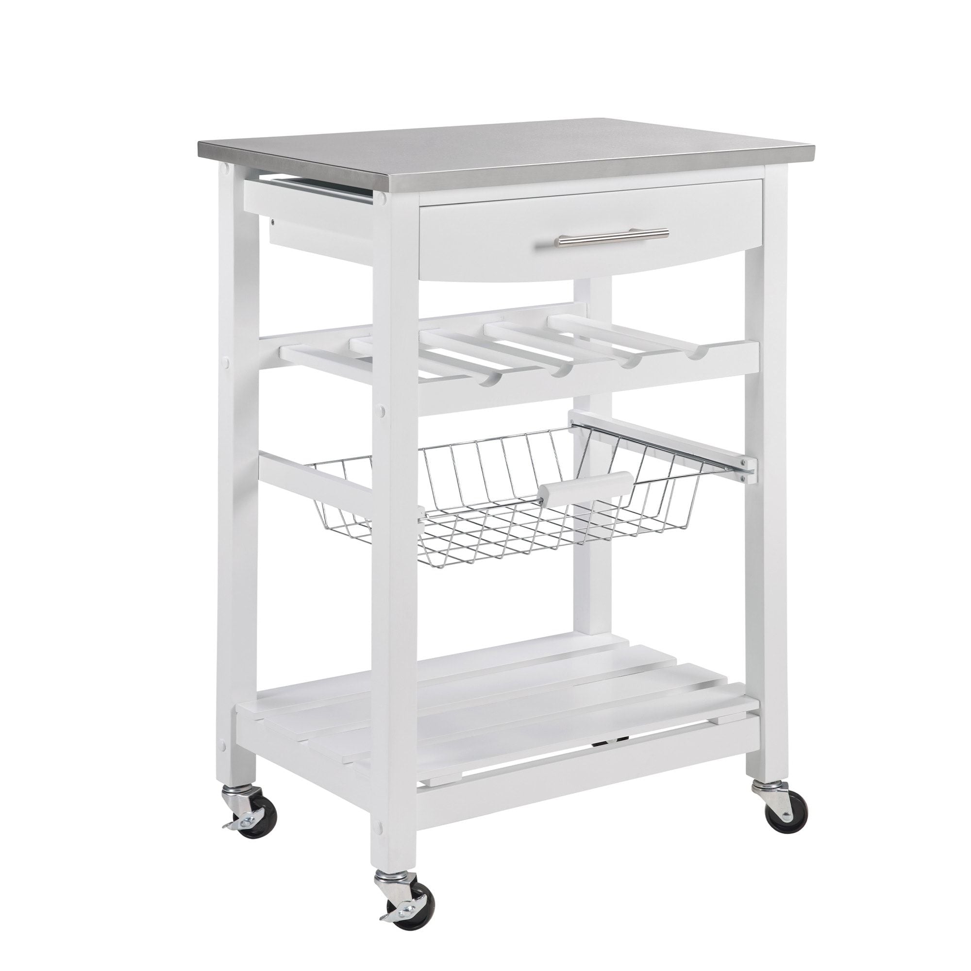 Rolling Kitchen Island with Drawer and Wire Basket