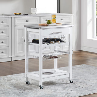 Rolling Kitchen Island with Drawer and Wire Basket