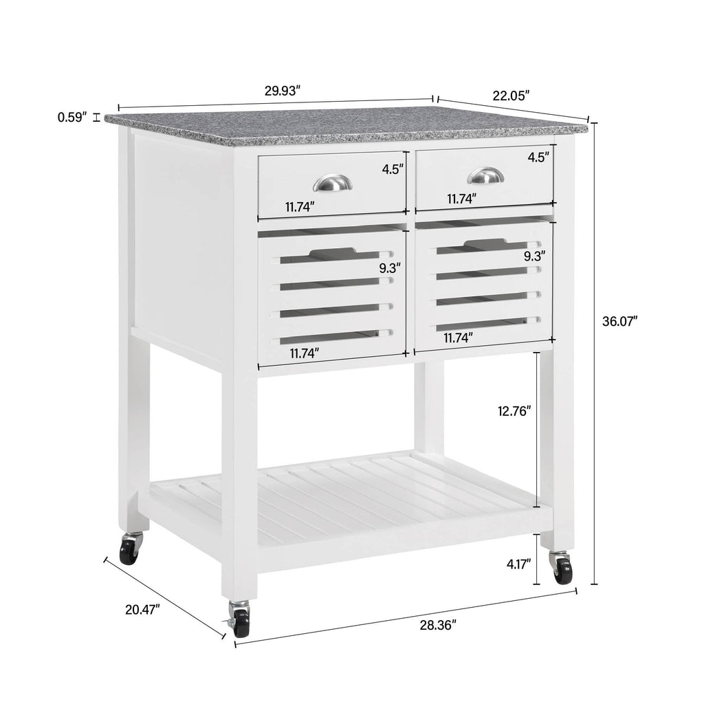 Mobile Kitchen Island with Drawers and Ventilated Bins
