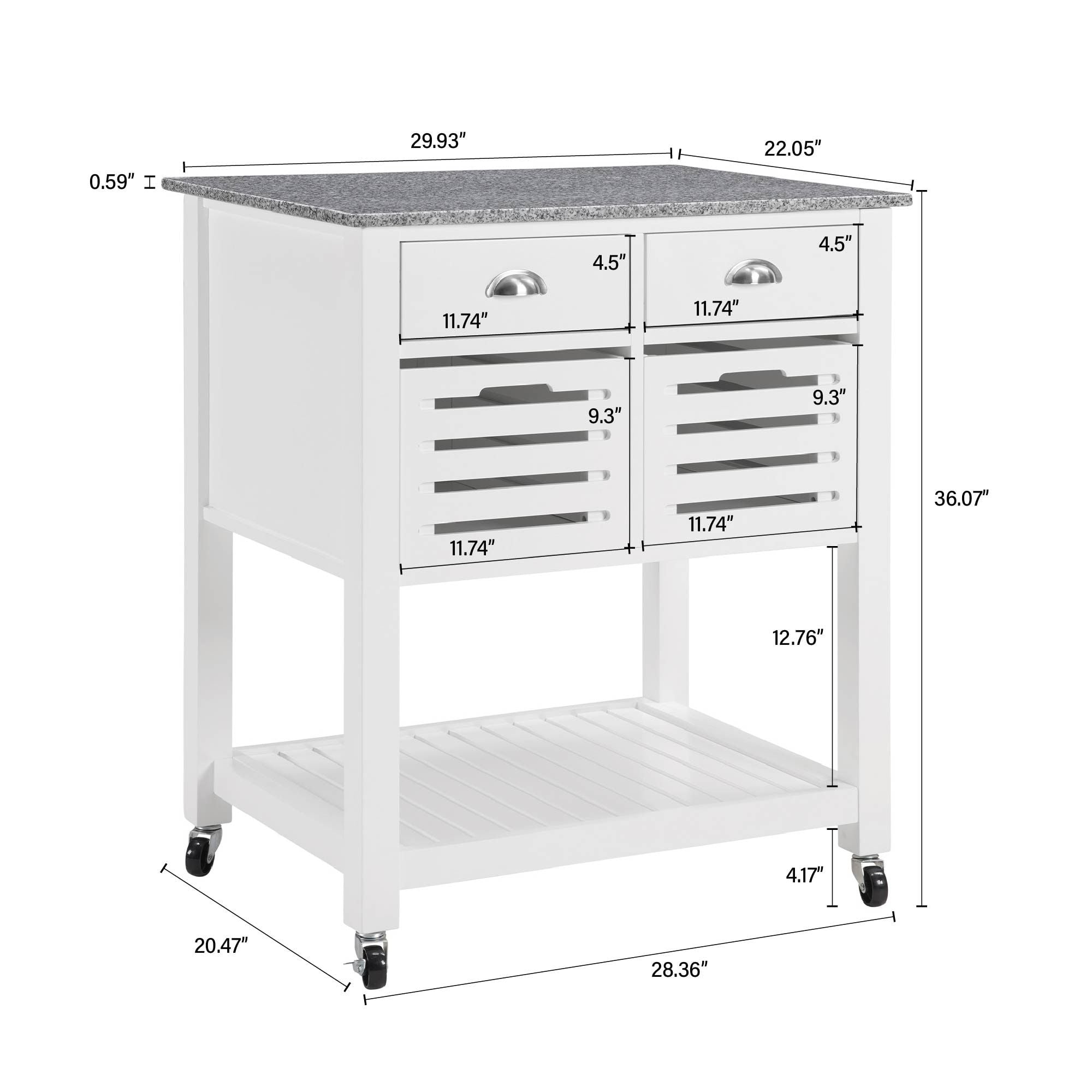 Mobile Kitchen Island with Drawers and Ventilated Bins