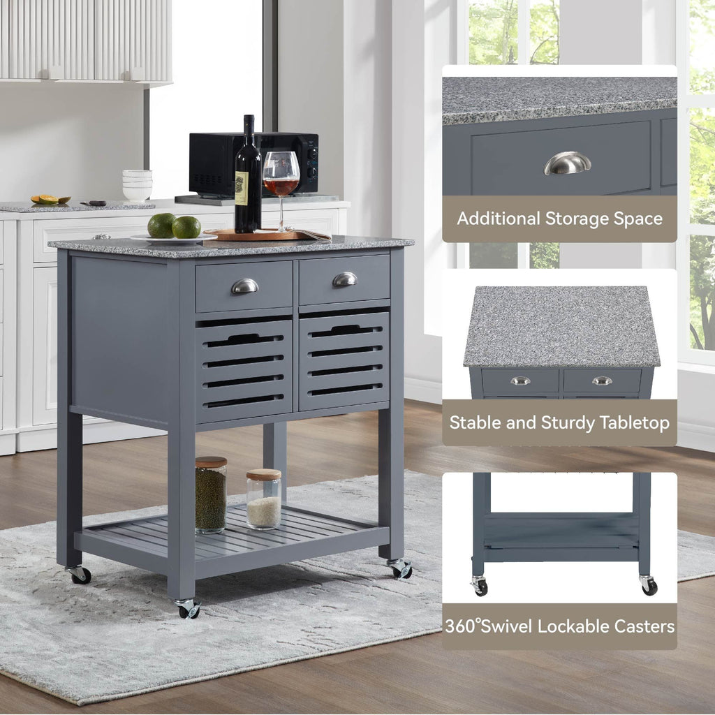 Rolling Kitchen Island with Drawers and Ventilated Bins