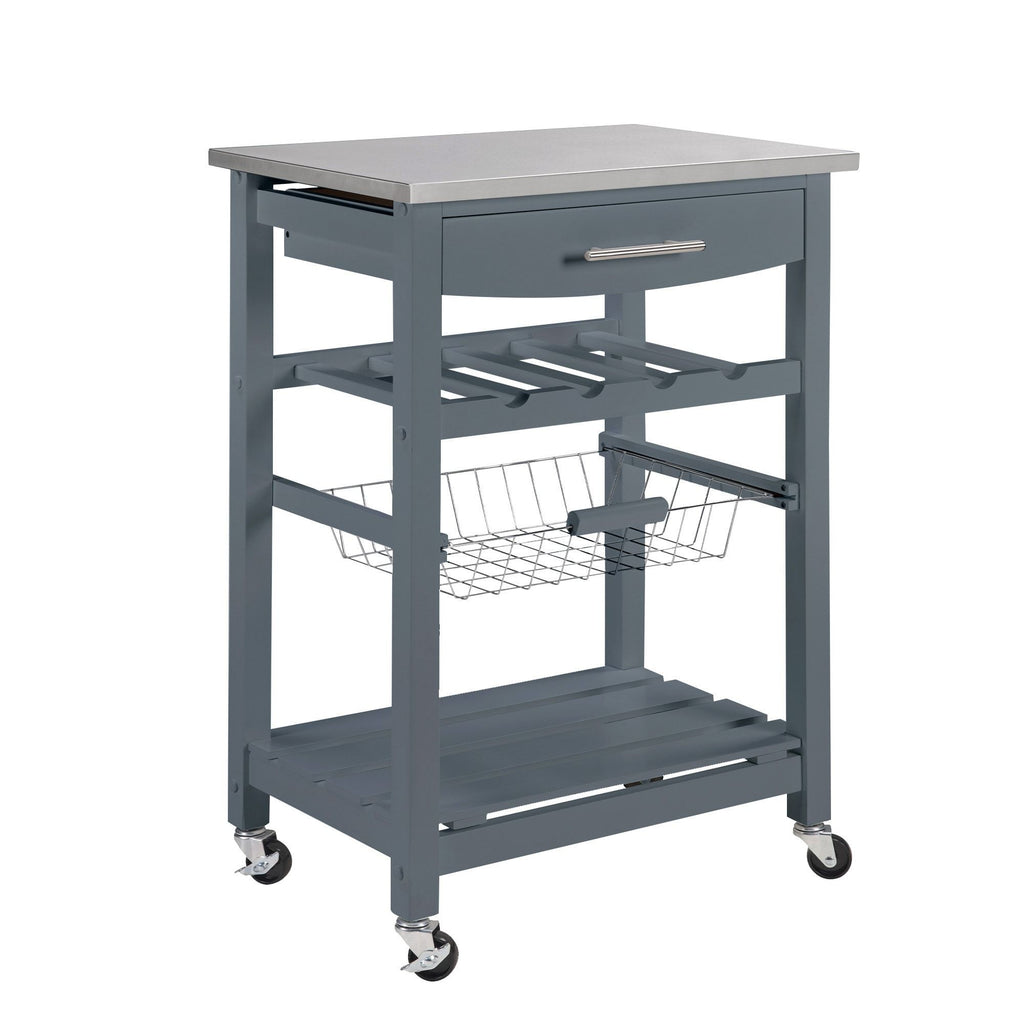 Rolling Kitchen Cart with Drawer and Wire Basket