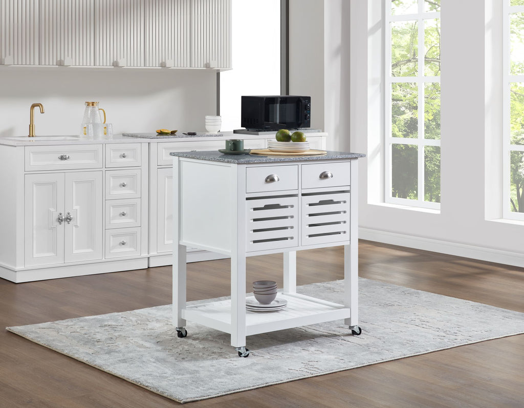 Mobile Kitchen Island with Drawers and Ventilated Bins