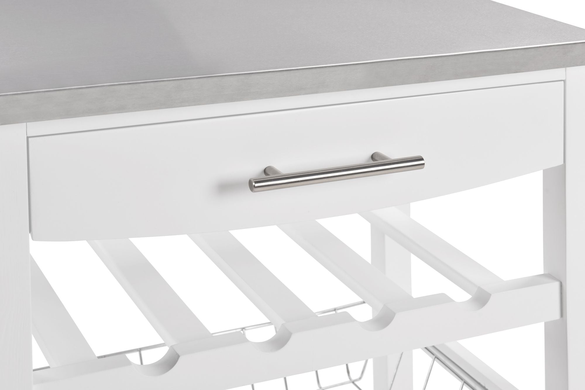Rolling Kitchen Island with Drawer and Wire Basket