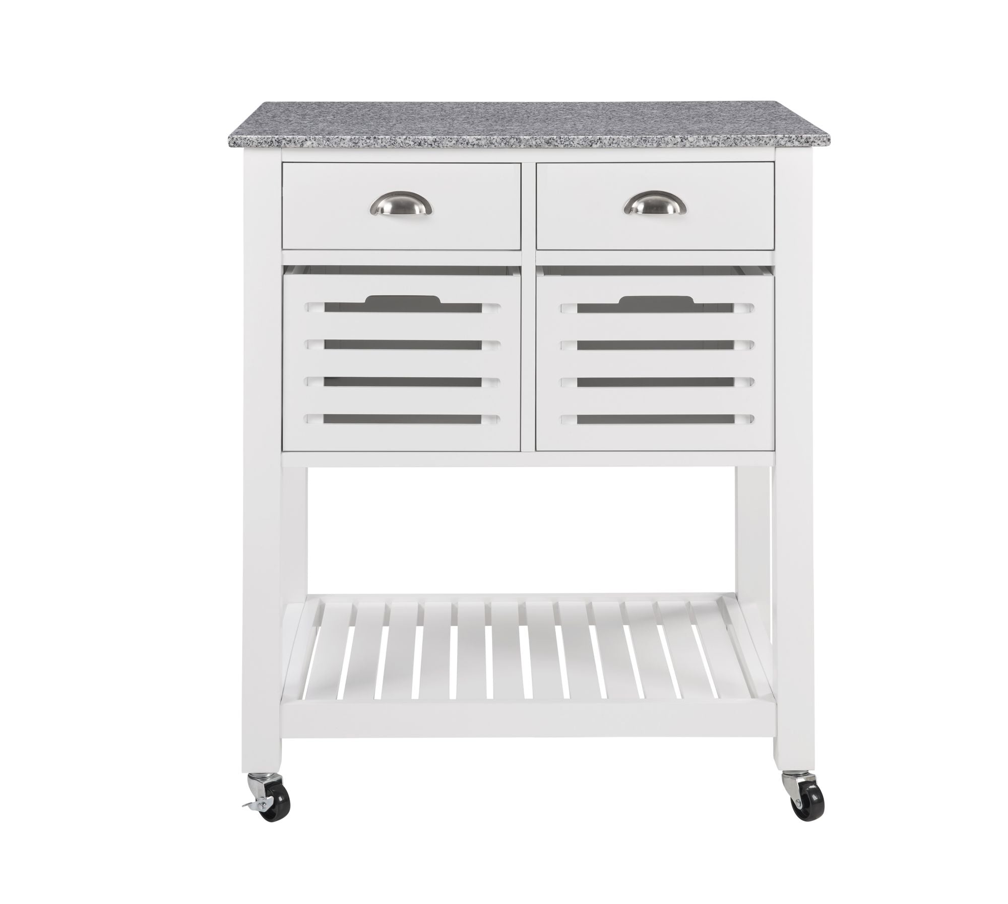 Mobile Kitchen Island with Drawers and Ventilated Bins