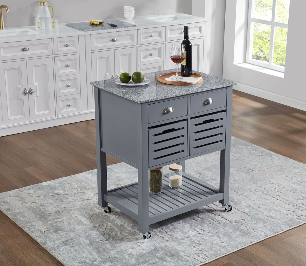 Rolling Kitchen Island with Drawers and Ventilated Bins