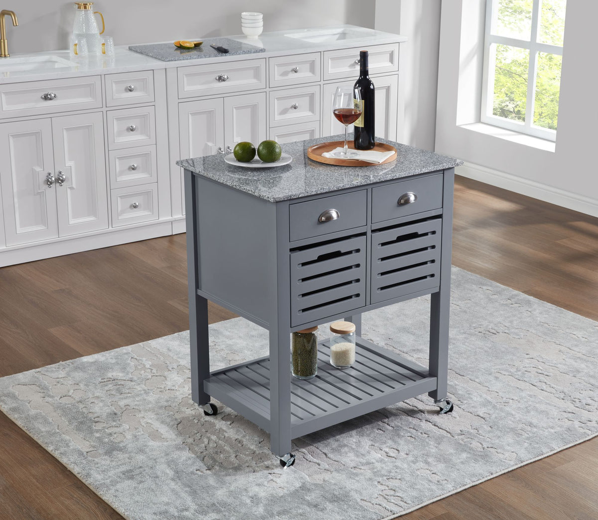 Rolling Kitchen Island with Drawers and Ventilated Bins