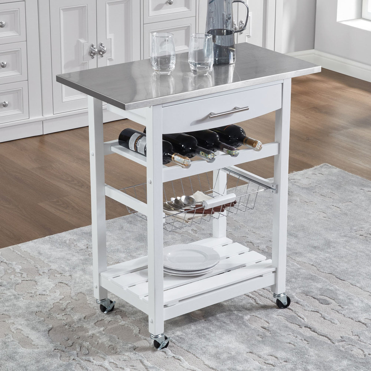 Mobile Kitchen Island with Drawer and Rolling Storage