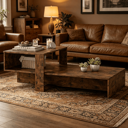 Modern 2-Tier Coffee Table Irregular Center Table with Open Storage Shelf for Living Room