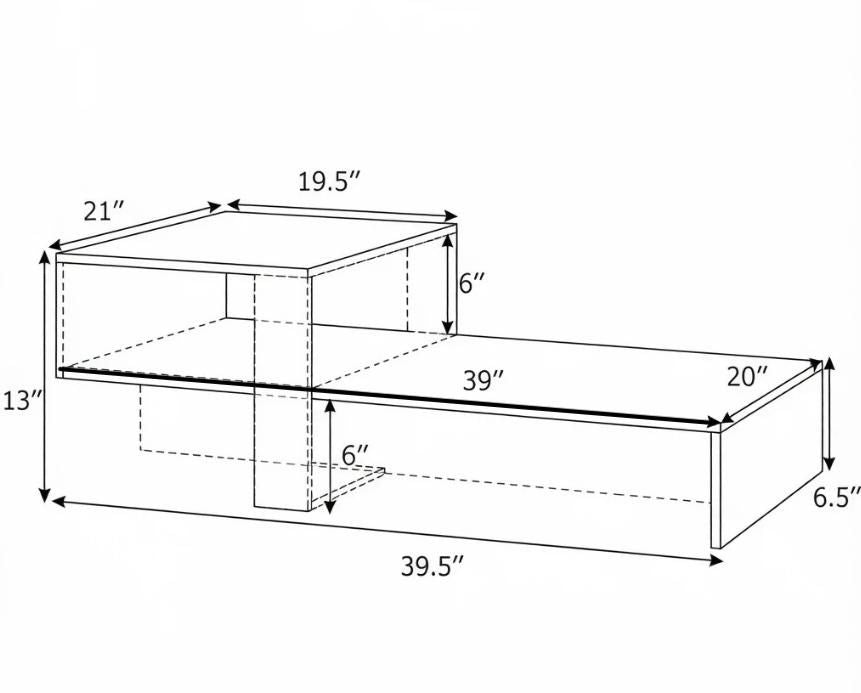 Modern 2-Tier Coffee Table Irregular Center Table with Open Storage Shelf for Living Room