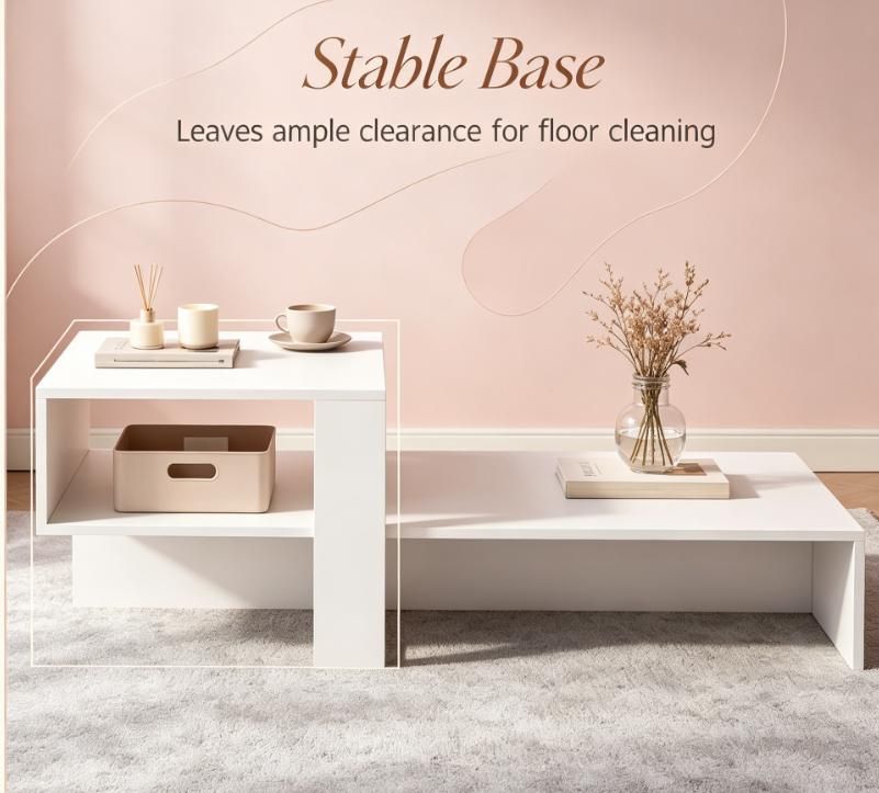 Modern 2-Tier Coffee Table Irregular Center Table with Open Storage Shelf for Living Room