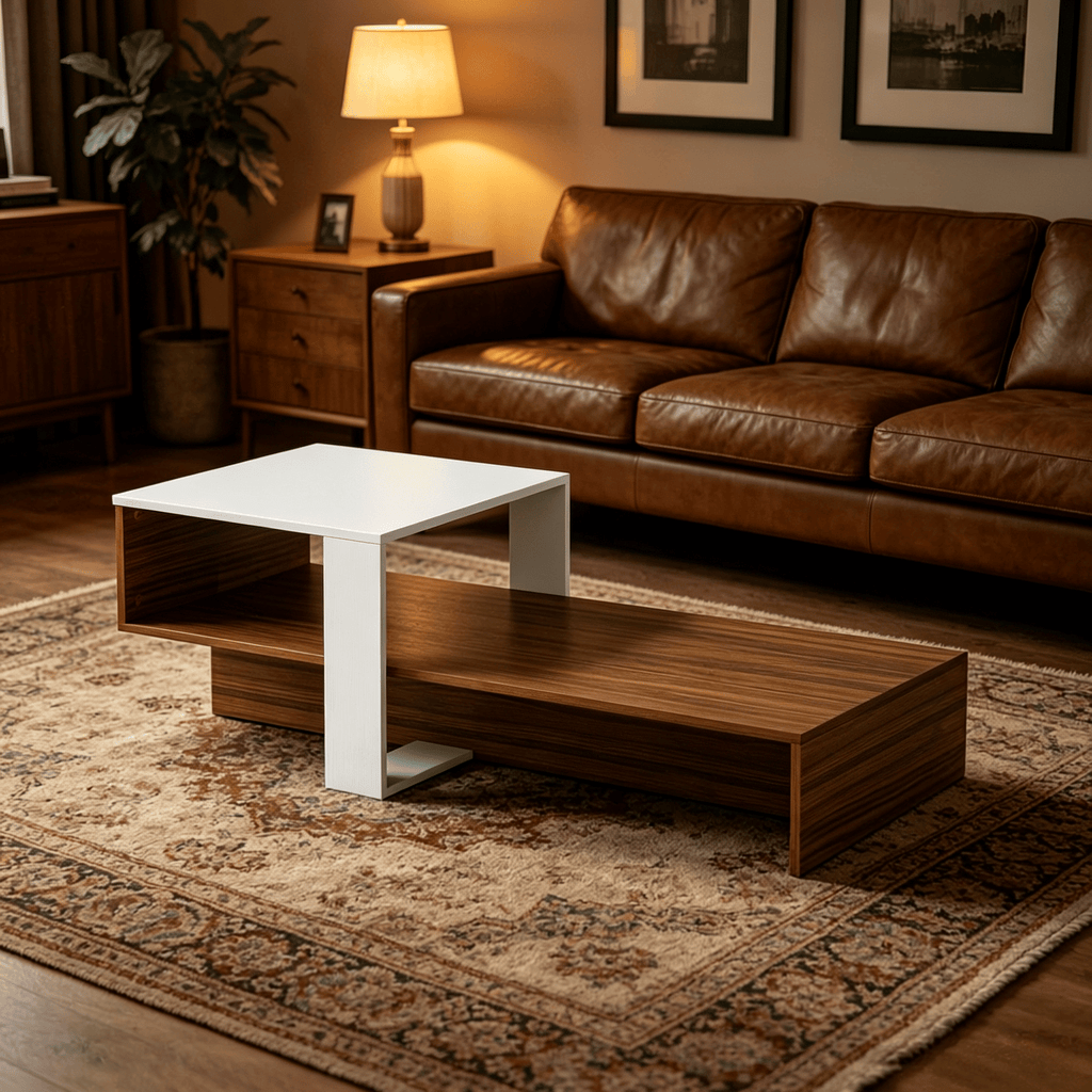 Modern 2-Tier Coffee Table Irregular Center Table with Open Storage Shelf for Living Room