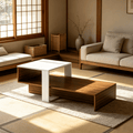 Modern 2-Tier Coffee Table Irregular Center Table with Open Storage Shelf for Living Room