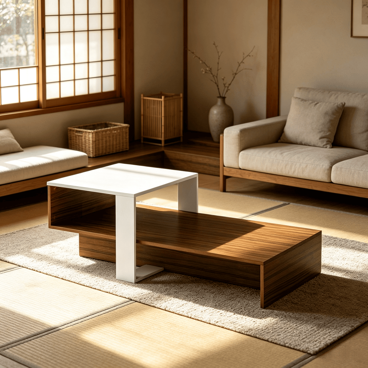 Modern 2-Tier Coffee Table Irregular Center Table with Open Storage Shelf for Living Room