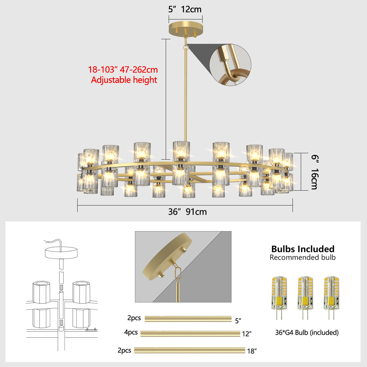 Modern Gold Round Crystal Chandelier