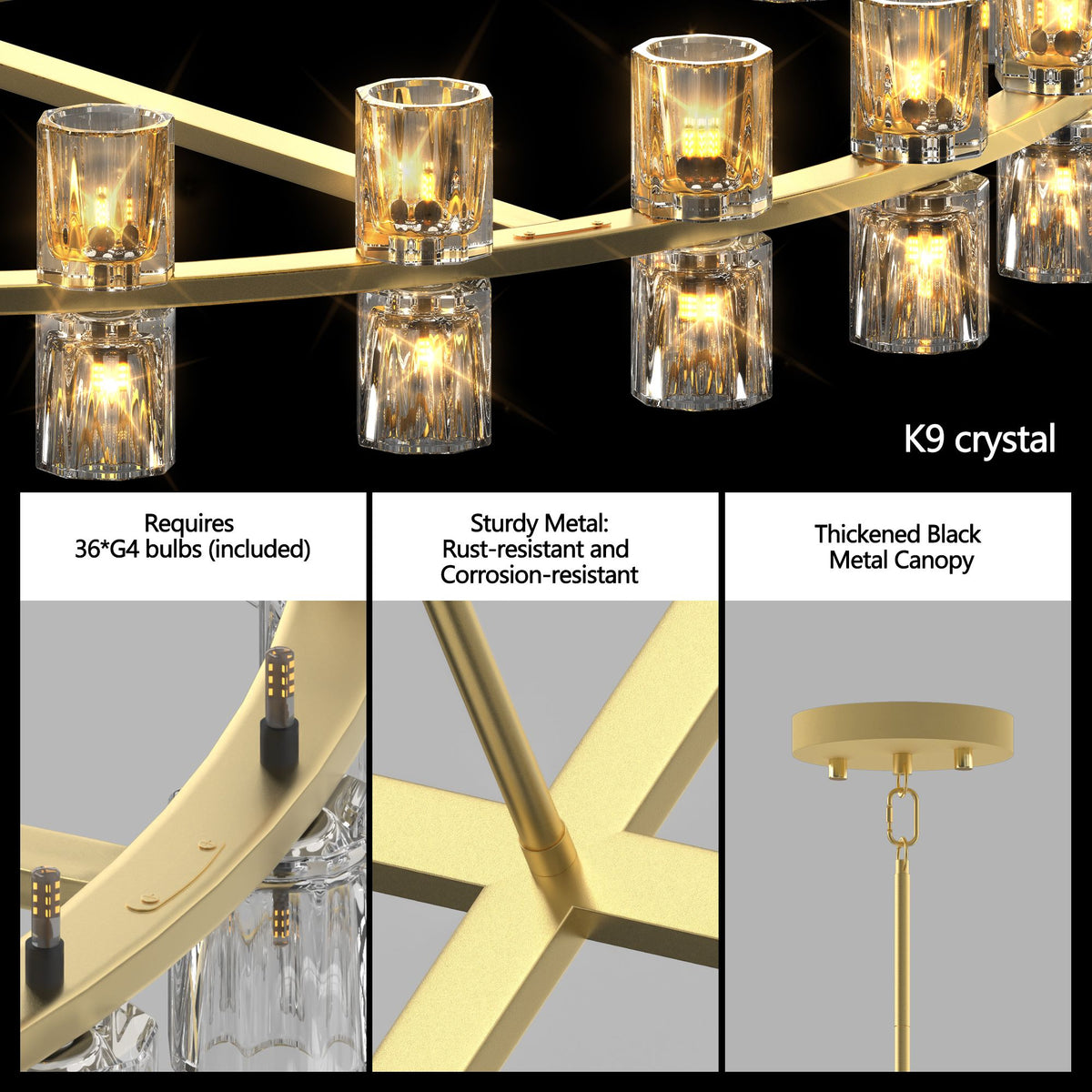 Modern Gold Round Crystal Chandelier