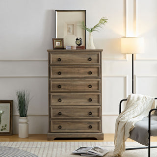 Modern Six-Drawer Tall Dresser with Textured Borders