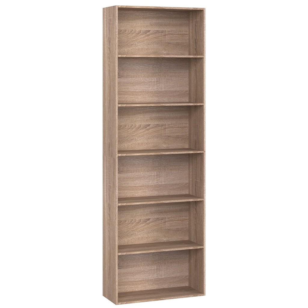 Modern 6-Tier Bookshelf, Tall Bookcase Wood Free Standing Shelving Unit for Office