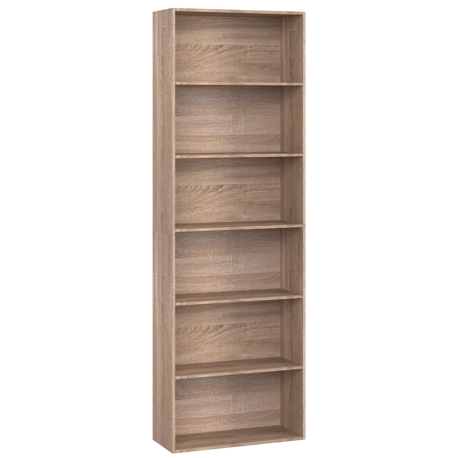 Modern 6-Tier Bookshelf, Tall Bookcase Wood Free Standing Shelving Unit for Office