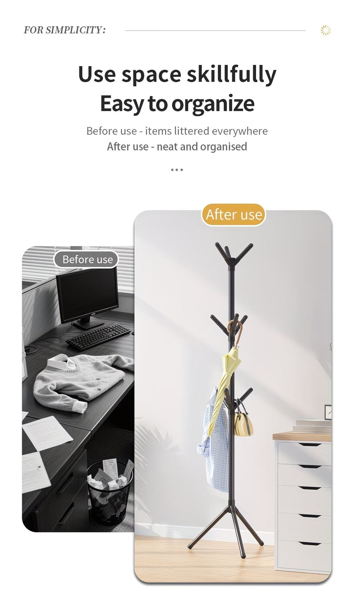 Modern Nine-Hook Freestanding Coat Rack