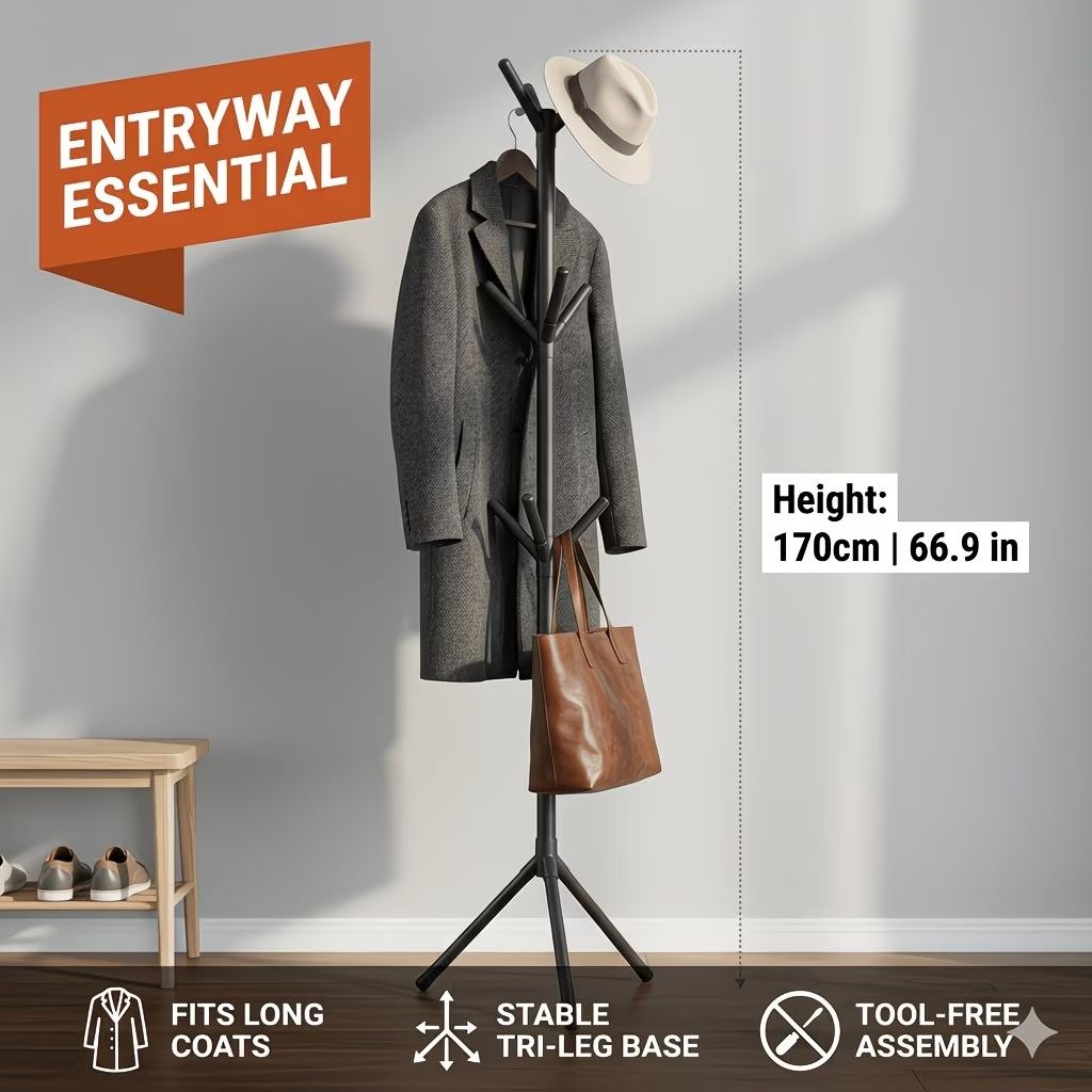 Modern Nine-Hook Freestanding Coat Rack