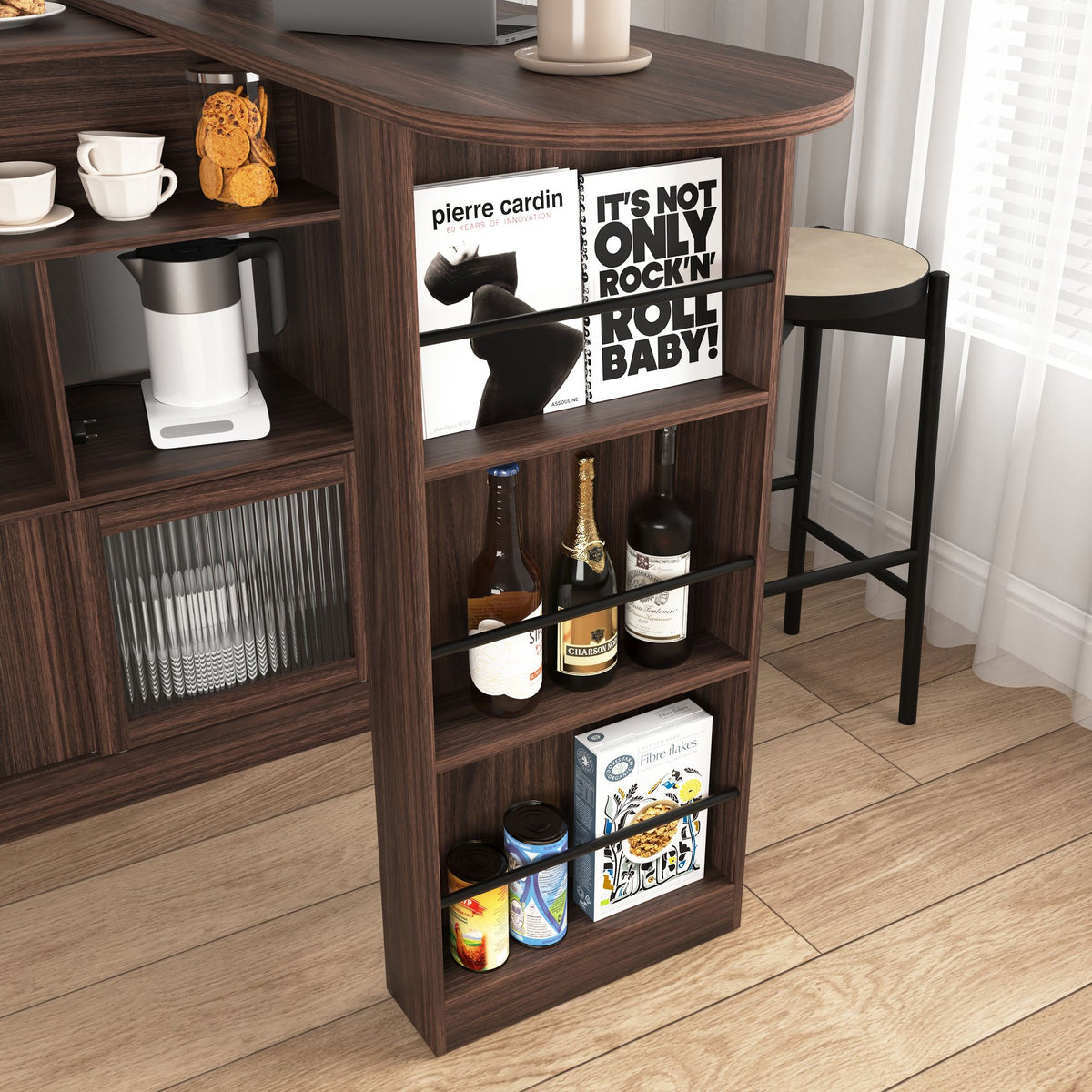 Modern Walnut Bar Cabinet with Rotating Top