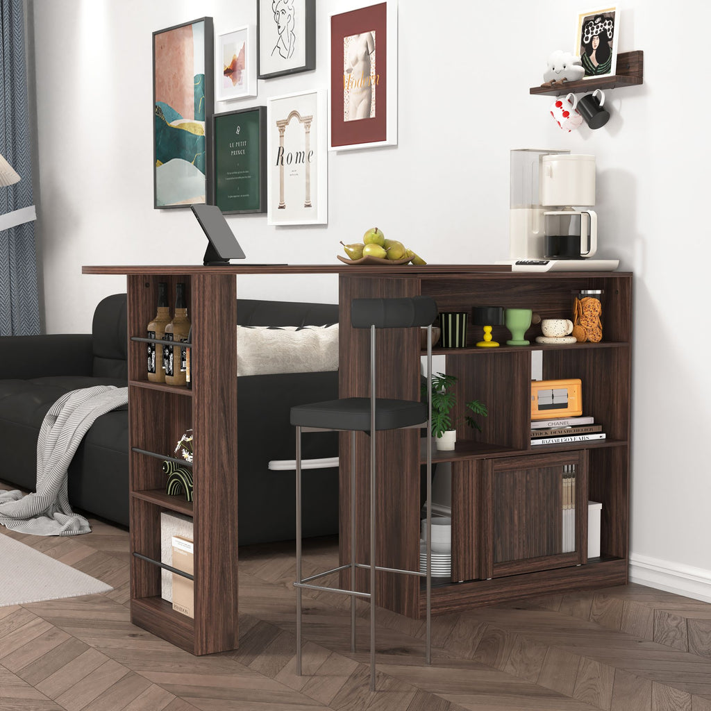 Modern Walnut Bar Cabinet with Rotating Top