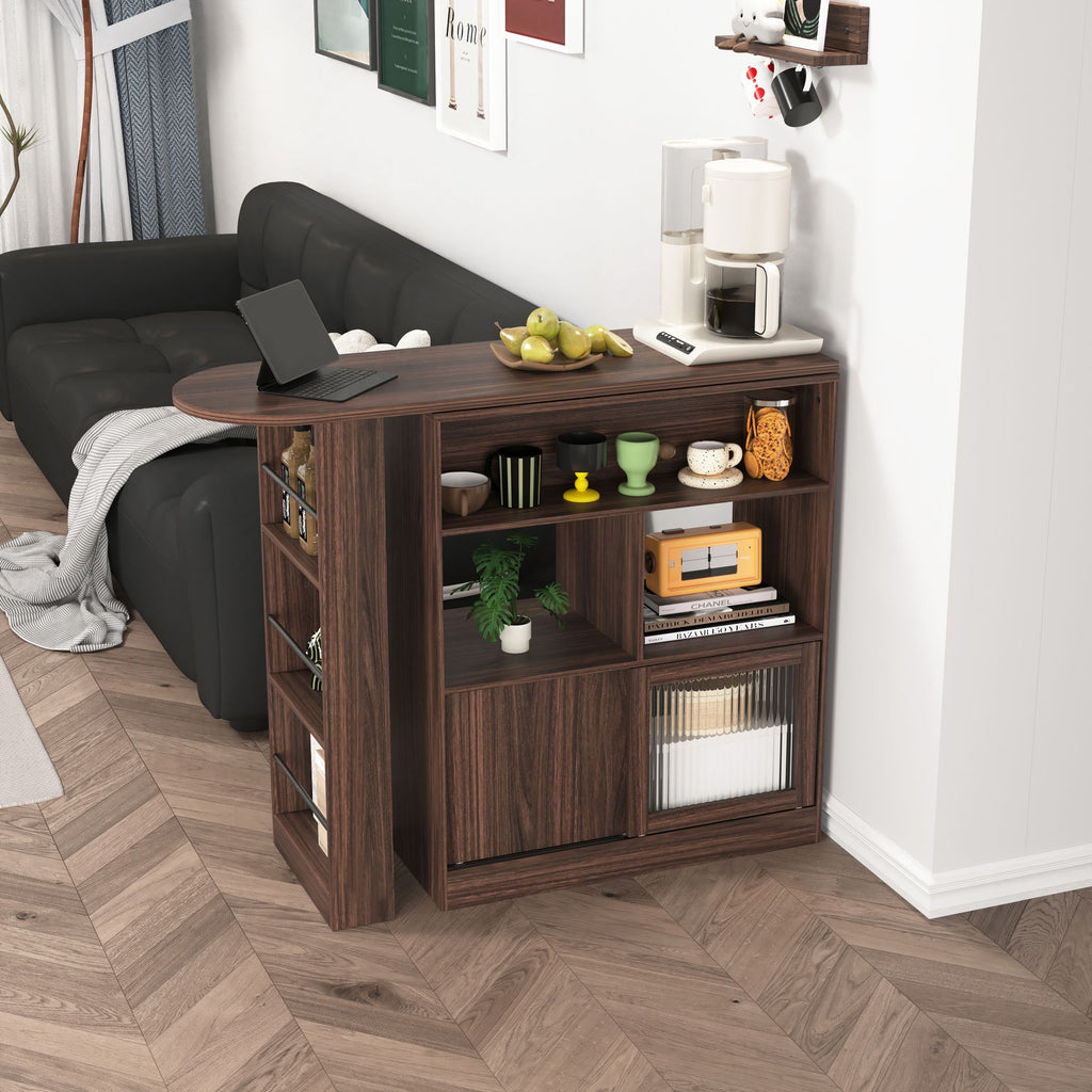 Modern Walnut Bar Cabinet with Rotating Top