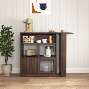 Modern Walnut Bar Cabinet with Rotating Top