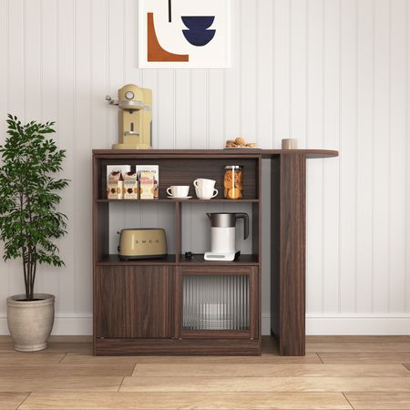 Modern Walnut Bar Cabinet with Rotating Top