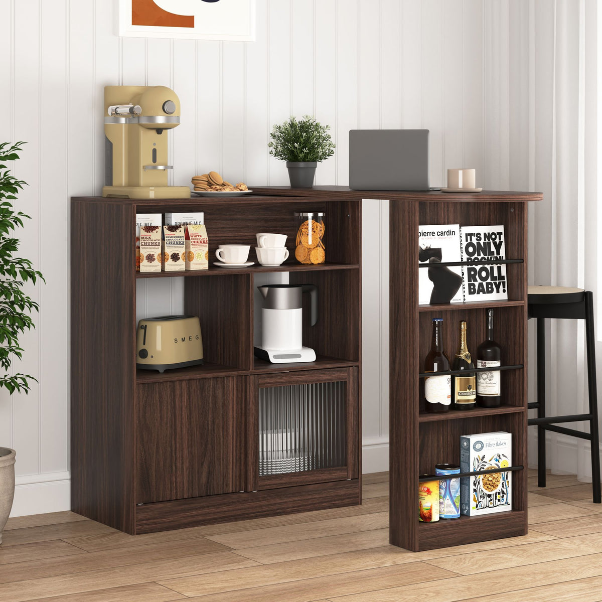 Modern Walnut Bar Cabinet with Rotating Top