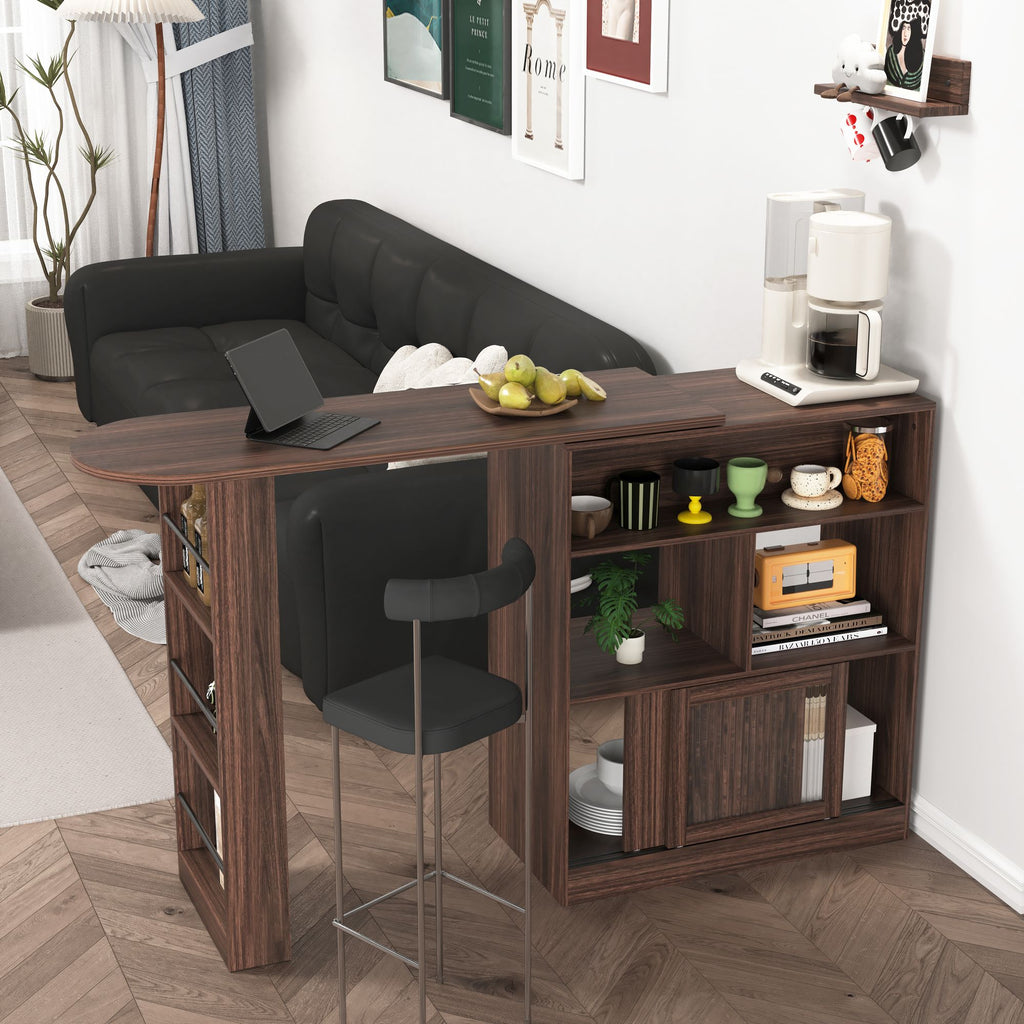 Modern Walnut Bar Cabinet with Rotating Top
