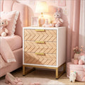 White and Gold Three-Drawer Modern Nightstand